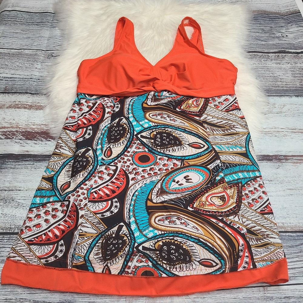 Swimsuit one piece with dress orange plus sz